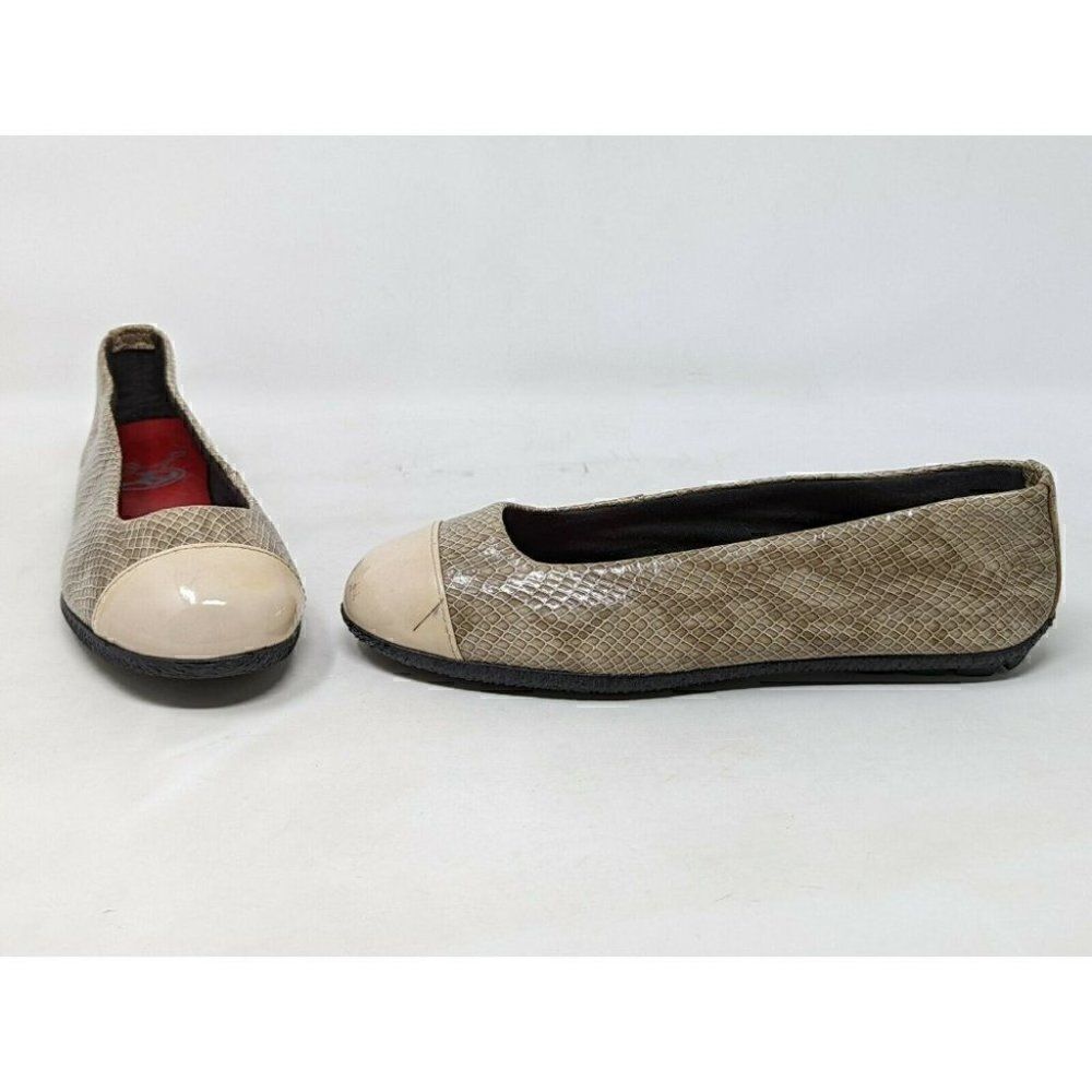 KOKUA BARCELONA PATENT LEATHER SNAKE PRINT TAN BALLET FLATS WOMENS EU 37 US 6.5